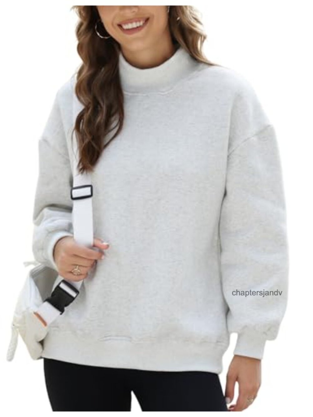 Womens Oversized Mock Neck Sweatshirt Cotton Fleece Lined Pullover